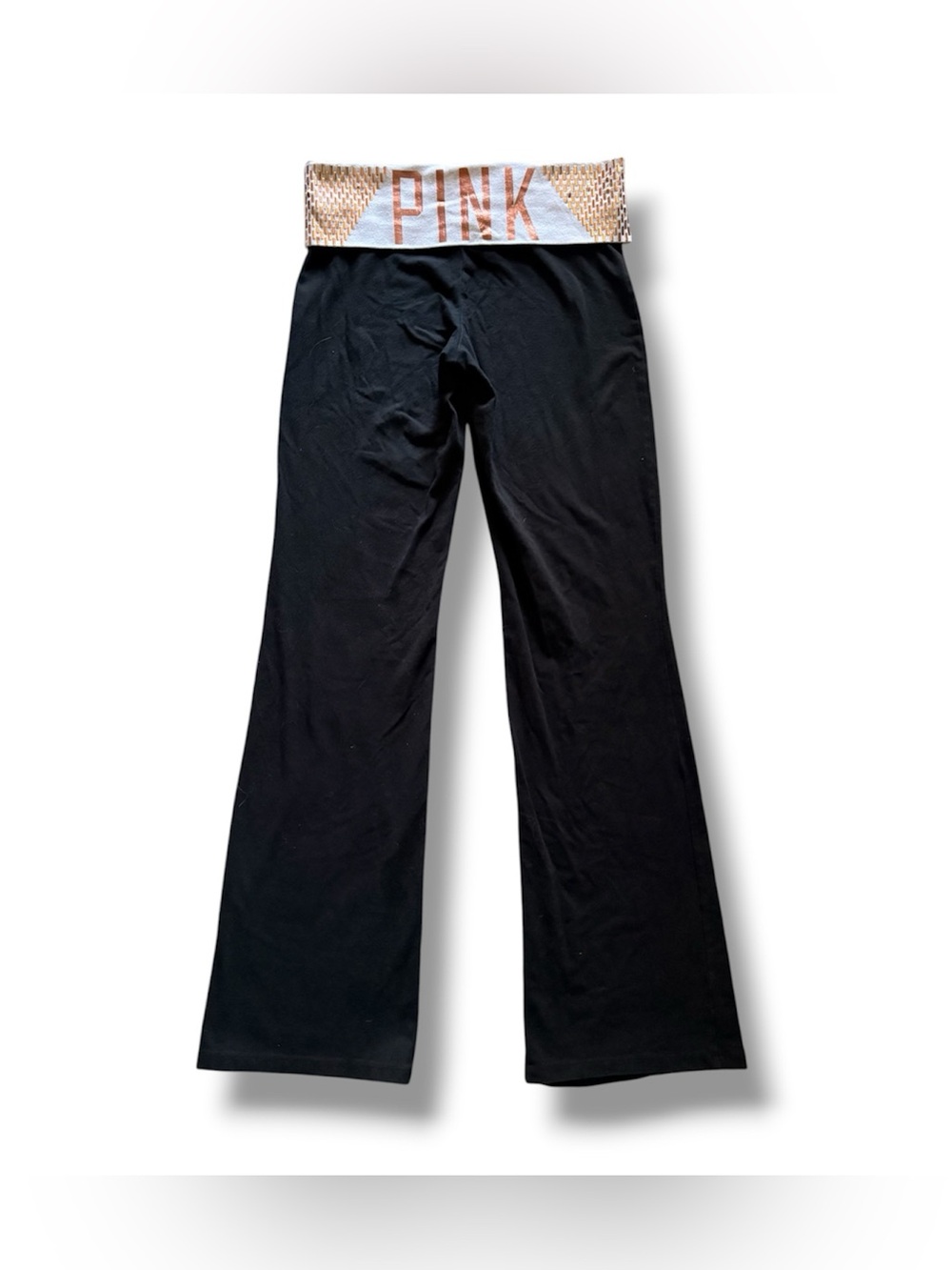 VS PINK yoga | Y2K Vintage Gold Embellished Classic Fold Over Flare Leggings - Picture 2 of 7